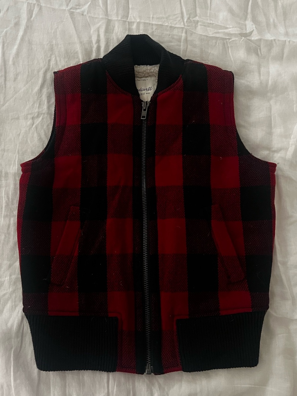 Madewell Buffalo Check Red & Black Zip Front Vest